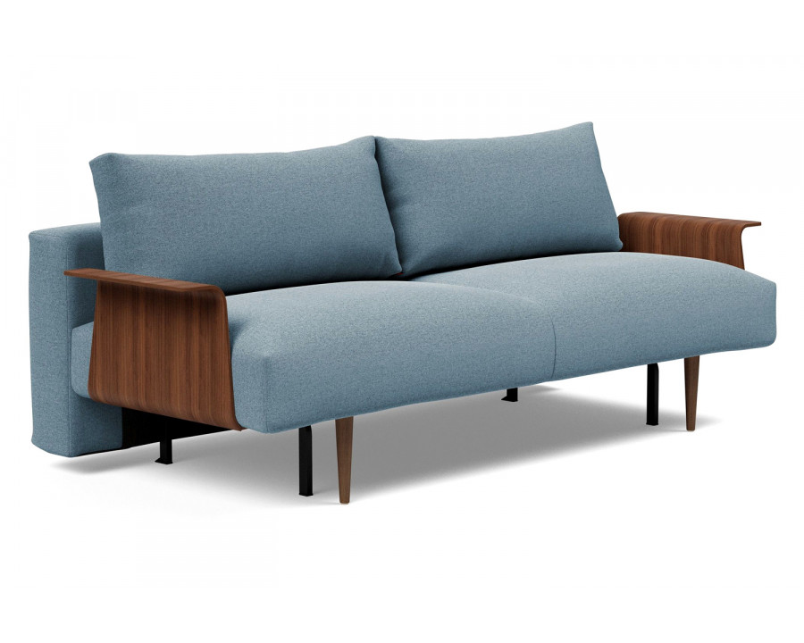 Innovation Living Frode Dark Styletto Sofa Bed Walnut Arms - 558 Soft Indigo