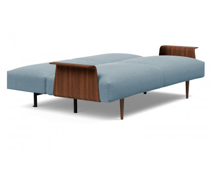 Innovation Living Frode Dark Styletto Sofa Bed Walnut Arms - 558 Soft Indigo