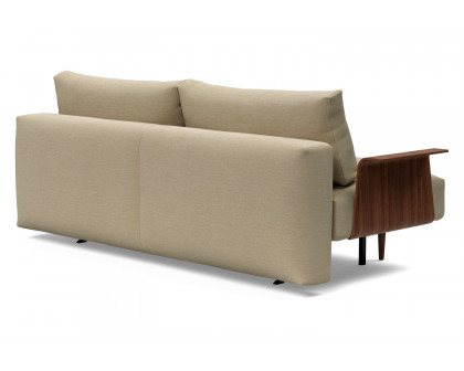 Innovation Living Frode Dark Styletto Sofa Bed Walnut Arms - 571 Vivus Dusty Sand