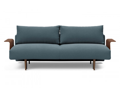 Innovation Living Frode Dark Styletto Sofa Bed Walnut Arms - 573 Vivus Dusty Blue