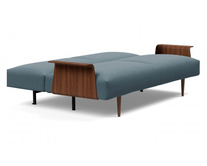 Innovation Living Frode Dark Styletto Sofa Bed Walnut Arms - 573 Vivus Dusty Blue