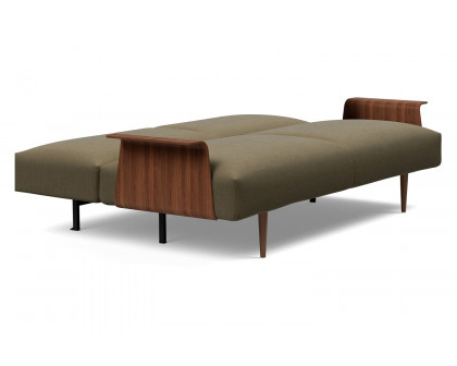 Innovation Living Frode Dark Styletto Sofa Bed Walnut Arms - 575 Vivus Dusty Olive