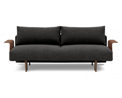 Innovation Living Frode Dark Styletto Sofa Bed Walnut Arms - 577 Kenya Dark Gray