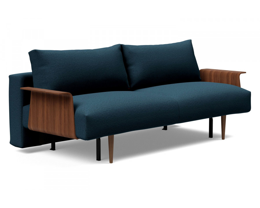 Innovation Living Frode Dark Styletto Sofa Bed Walnut Arms - 580 Argus Navy Blue