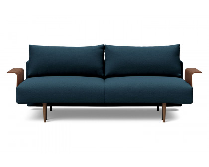 Innovation Living Frode Dark Styletto Sofa Bed Walnut Arms - 580 Argus Navy Blue