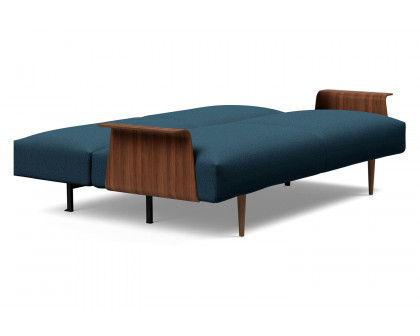 Innovation Living Frode Dark Styletto Sofa Bed Walnut Arms - 580 Argus Navy Blue