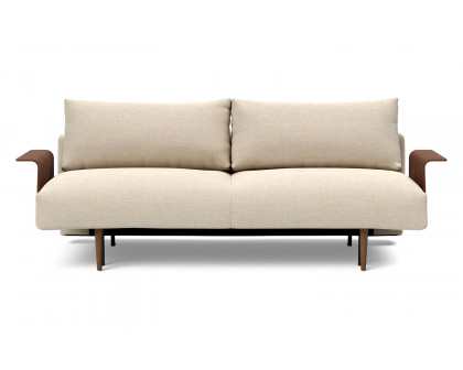 Innovation Living Frode Dark Styletto Sofa Bed Walnut Arms - 586 Phobos Latte