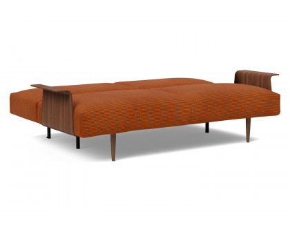 Innovation Living Frode Dark Styletto Sofa Bed Walnut Arms - 595 Corduroy Burnt Orange