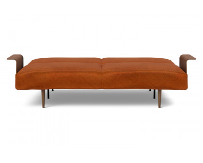 Innovation Living Frode Dark Styletto Sofa Bed Walnut Arms - 595 Corduroy Burnt Orange