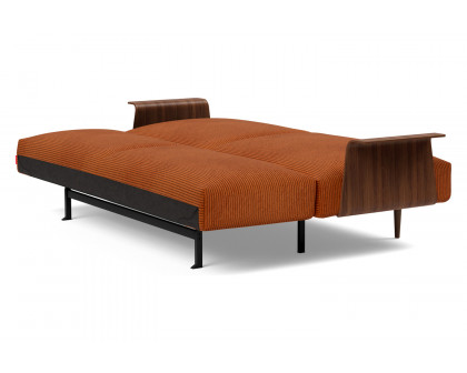 Innovation Living Frode Dark Styletto Sofa Bed Walnut Arms - 595 Corduroy Burnt Orange