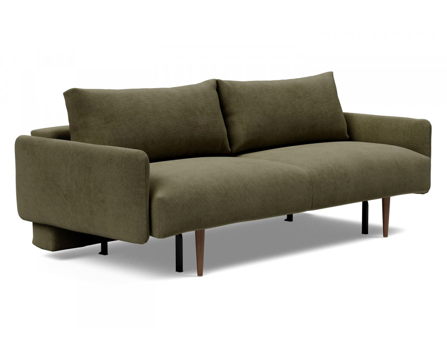 Innovation Living Frode Dark Styletto Sofa Bed Upholstered Arms - 316 Cordufine Pine Green