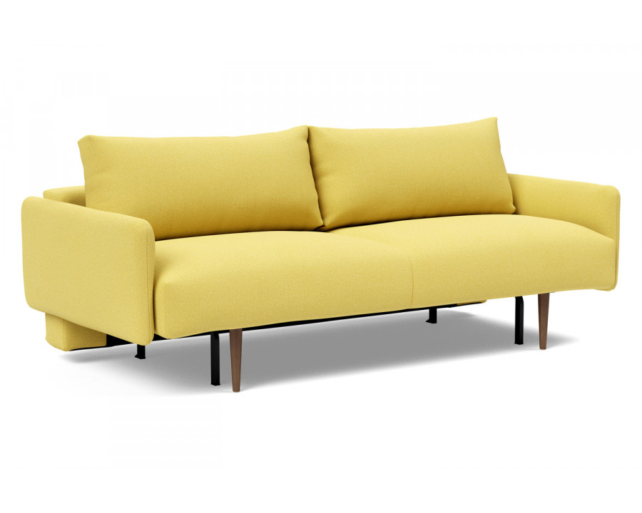 Innovation Living Frode Dark Styletto Sofa Bed Upholstered Arms - 554 Soft Mustard Flower