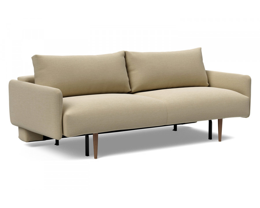 Innovation Living Frode Dark Styletto Sofa Bed Upholstered Arms - 571 Vivus Dusty Sand