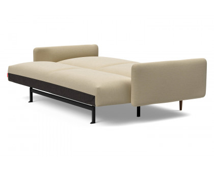 Innovation Living Frode Dark Styletto Sofa Bed Upholstered Arms - 571 Vivus Dusty Sand