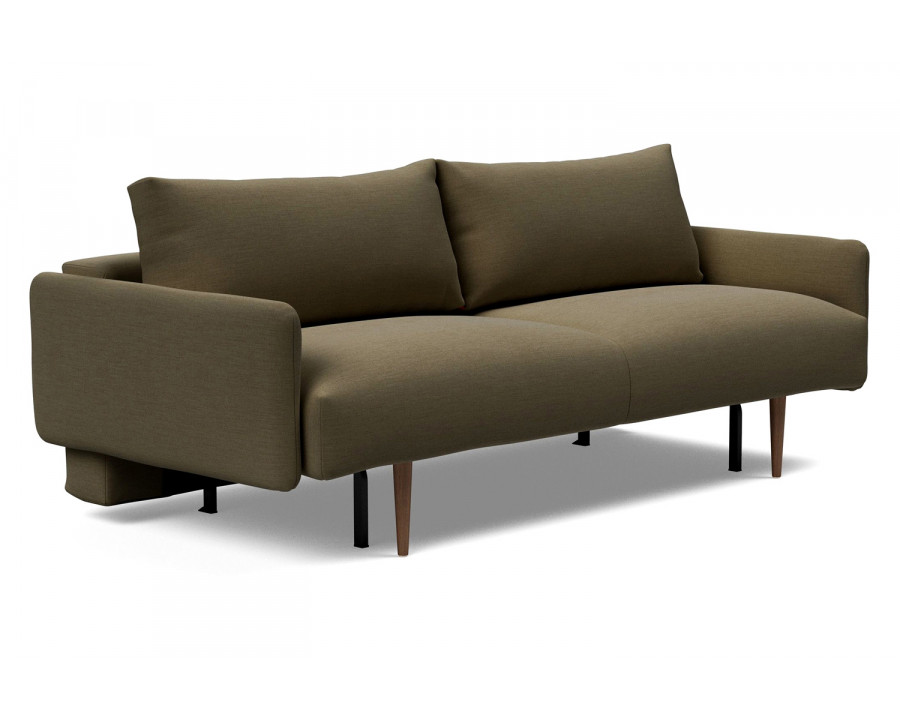 Innovation Living Frode Dark Styletto Sofa Bed Upholstered Arms - 575 Vivus Dusty Olive