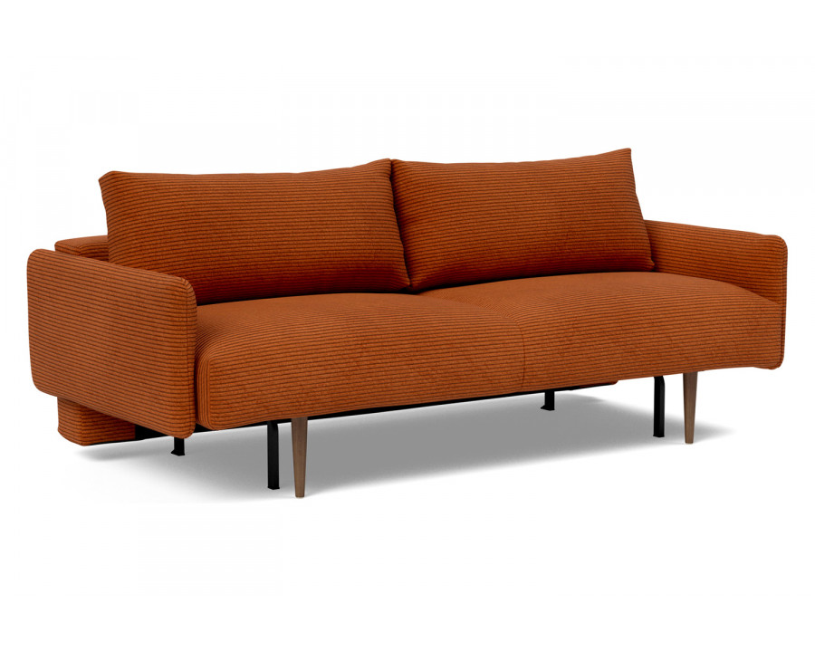 Innovation Living Frode Dark Styletto Sofa Bed Upholstered Arms - 595 Corduroy Burnt Orange