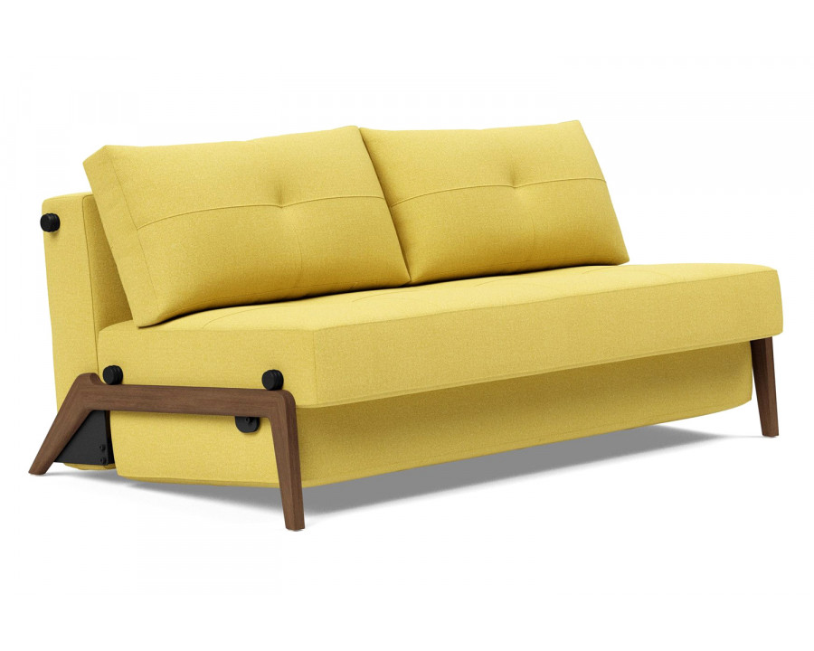 Innovation Living Cubed Queen Size Sofa Bed with Dark Wood Legs - 554 Soft Mustard Flower