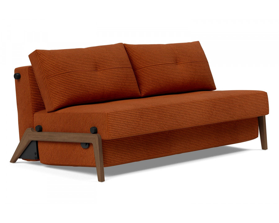 Innovation Living Cubed Queen Size Sofa Bed with Dark Wood Legs - 595 Corduroy Burnt Orange