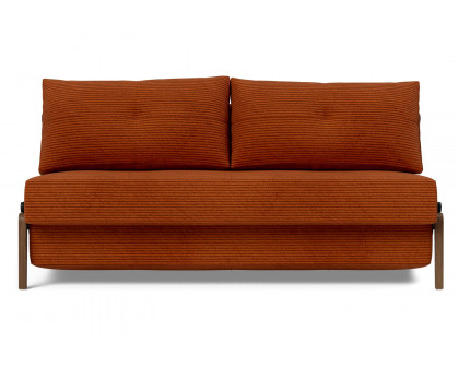 Innovation Living Cubed Queen Size Sofa Bed with Dark Wood Legs - 595 Corduroy Burnt Orange