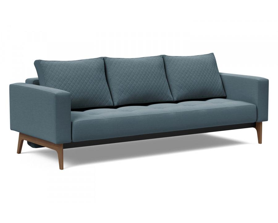 Innovation Living Cassius Quilt Dark Wood Sofa Bed - 573 Vivus Dusty Blue