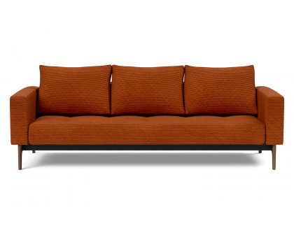 Innovation Living Cassius Quilt Dark Wood Sofa Bed - 595 Corduroy Burnt Orange