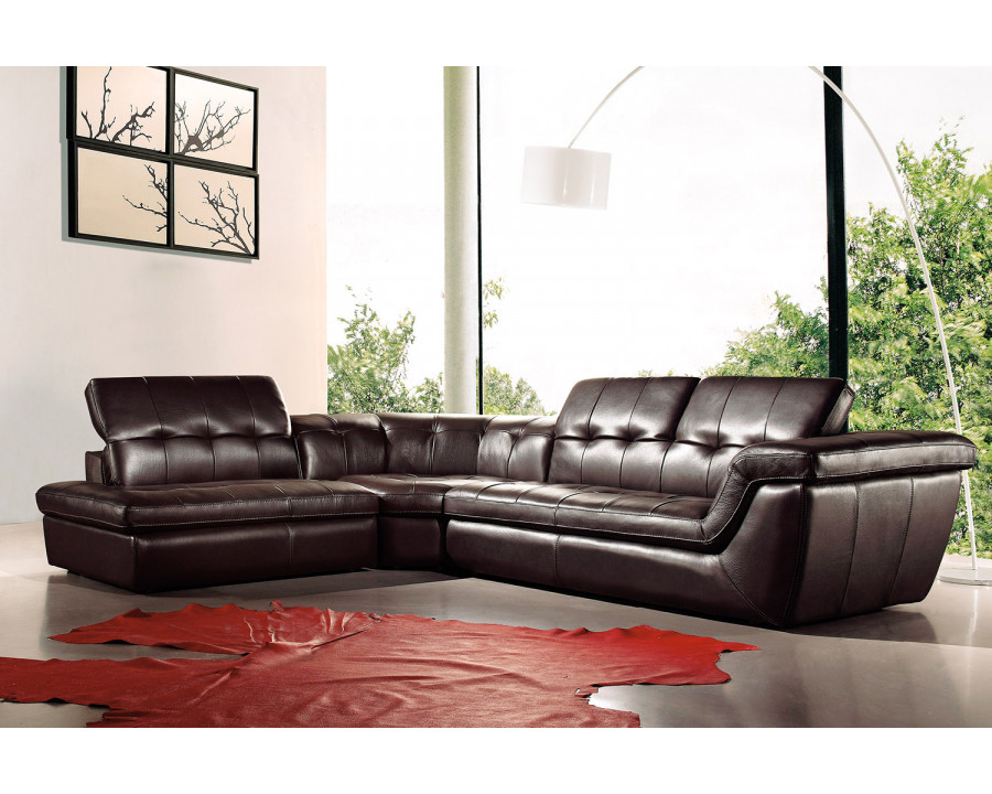 J&M 397 Italian Leather Sectional - Left Hand Facing, Chocolate