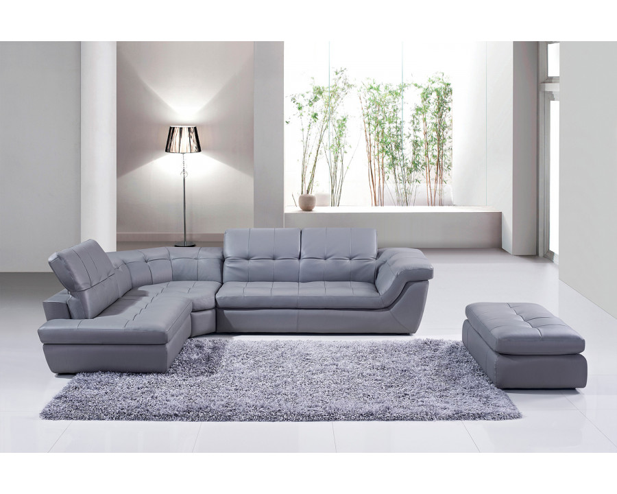 J&M 397 Italian Leather Sectional - Left Hand Facing Chaise, Gray