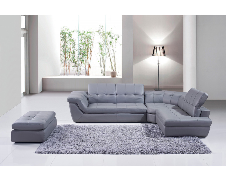 J&M 397 Italian Leather Sectional - Right Hand Facing Chaise, Gray