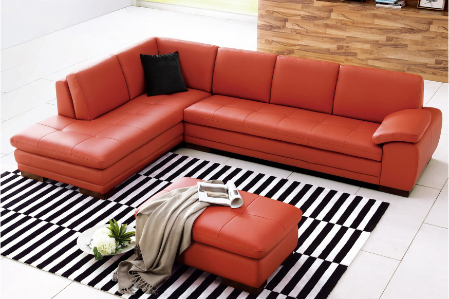 J&M™ 625 Italian Leather Sectional - Left Hand Facing, Pumpkin