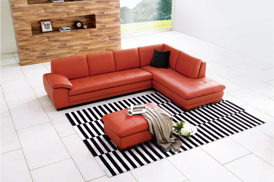 J&M™ 625 Italian Leather Sectional - Right Hand Facing, Pumpkin