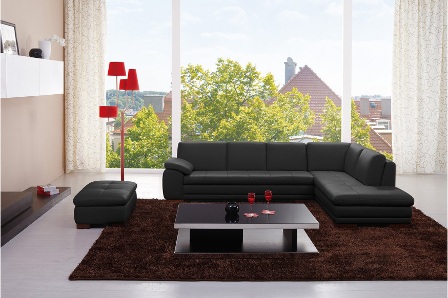 J&M™ 625 Italian Leather Sectional - Left Hand Facing, Black