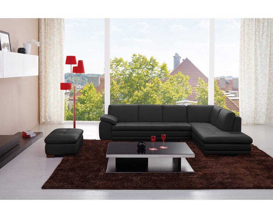 J&M 625 Italian Leather Sectional - Right Hand Facing, Black