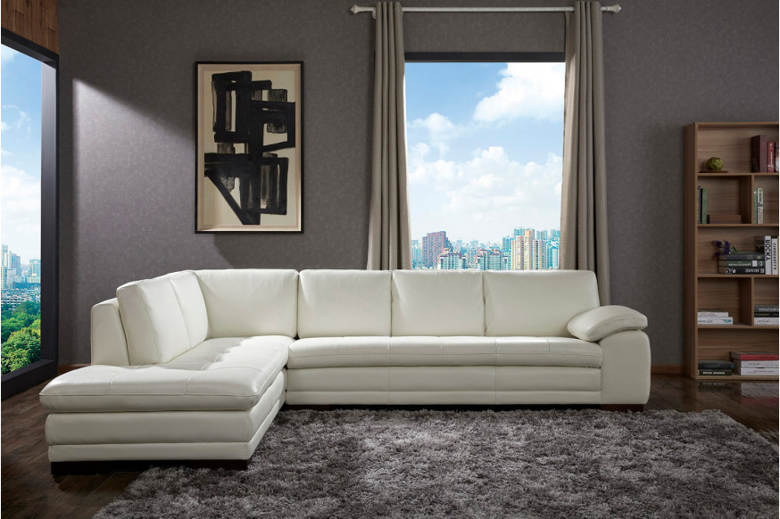 J&M™ 625 Italian Leather Sectional - Left Hand Facing, White