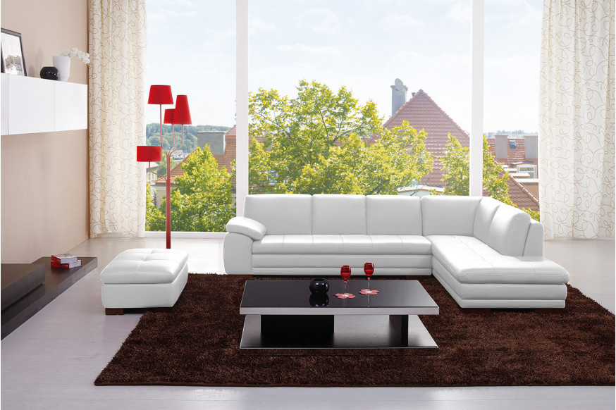 J&M™ 625 Italian Leather Sectional - Right Hand Facing, White