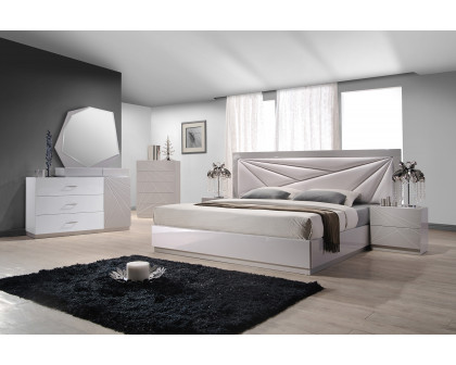 J&M Florence Queen Size Bed - White/Taupe