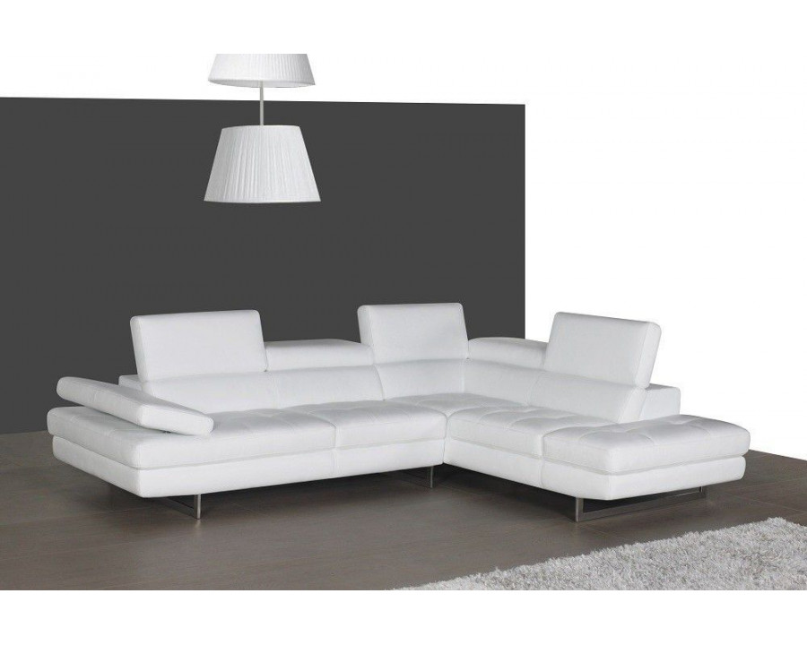 J&M A761 Italian Leather Sectional - Right Hand Facing, White