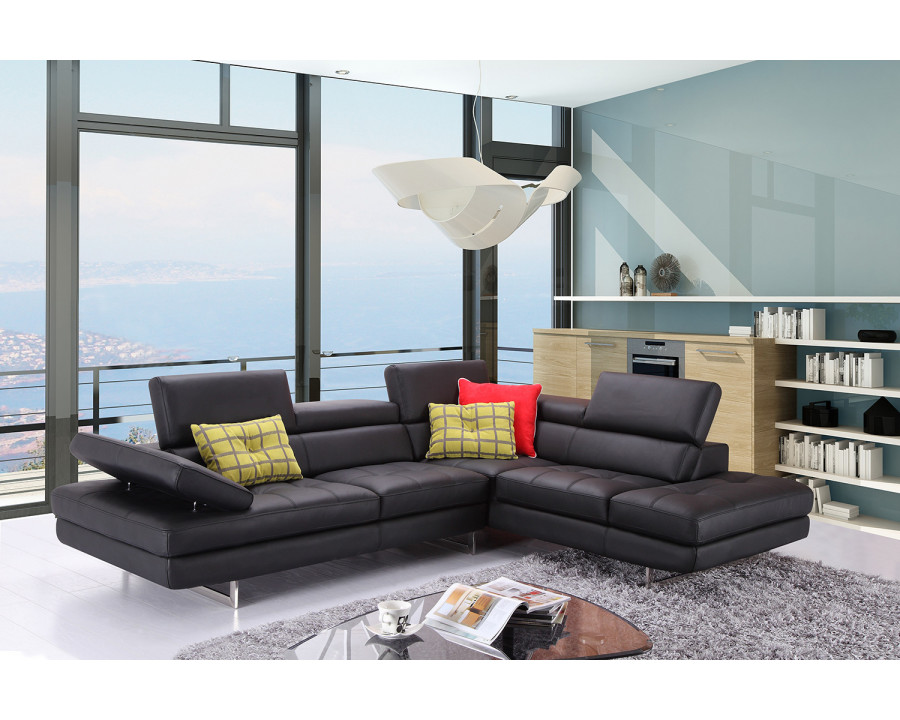 J&M A761 Italian Leather Sectional - Right Hand Facing, Black