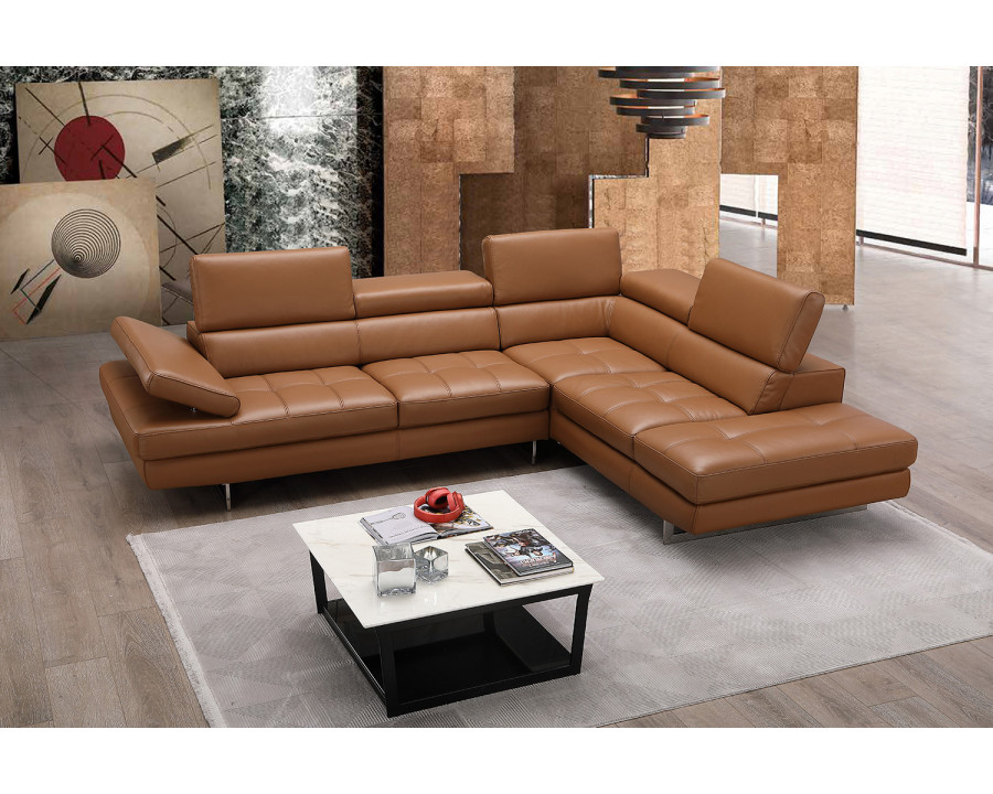 J&M A761 Italian Leather Sectional - Right Hand Facing, Caramel