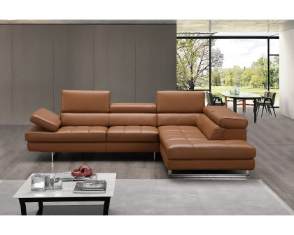 J&M A761 Italian Leather Sectional - Right Hand Facing, Caramel