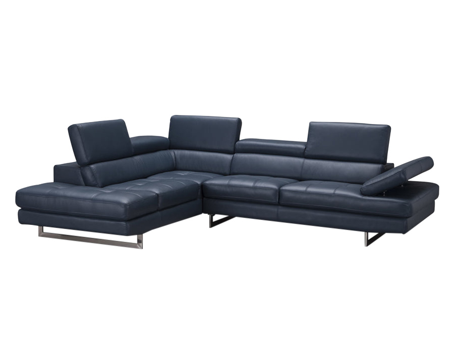 J&M A761 Italian Leather Sectional - Left Hand Facing, Blue