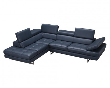 J&M A761 Italian Leather Sectional - Left Hand Facing, Blue