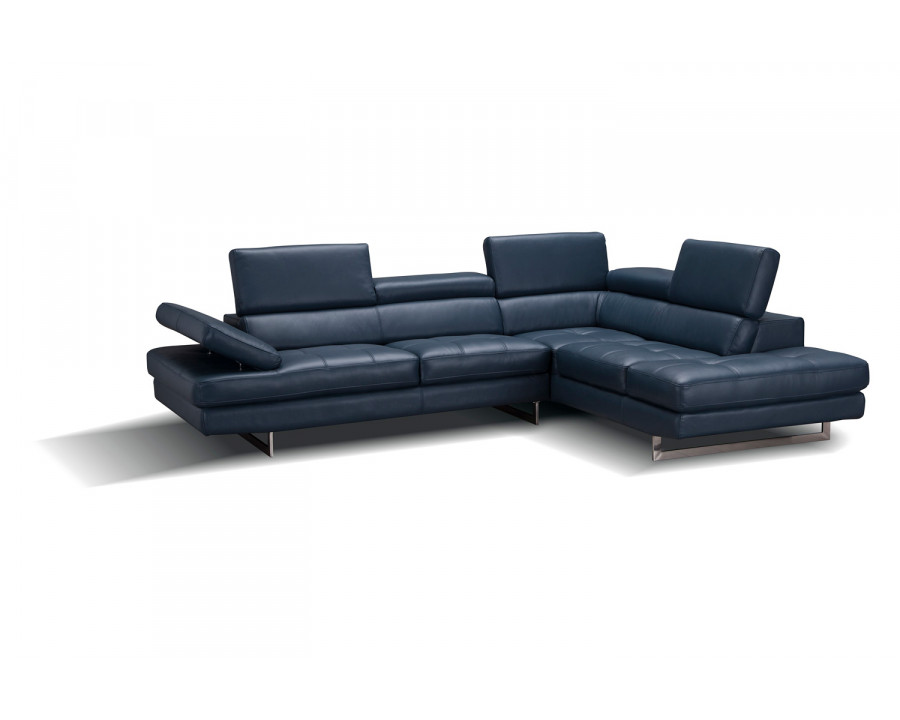 J&M A761 Italian Leather Sectional - Right Hand Facing, Blue