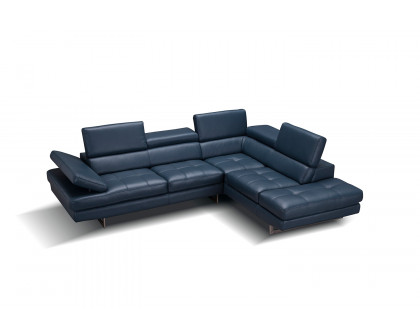 J&M A761 Italian Leather Sectional - Right Hand Facing, Blue