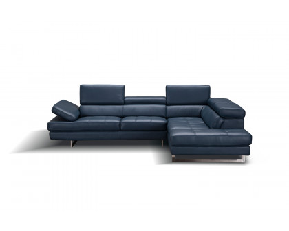 J&M A761 Italian Leather Sectional - Right Hand Facing, Blue