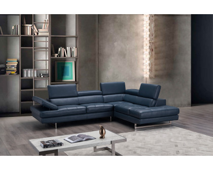 J&M A761 Italian Leather Sectional - Right Hand Facing, Blue