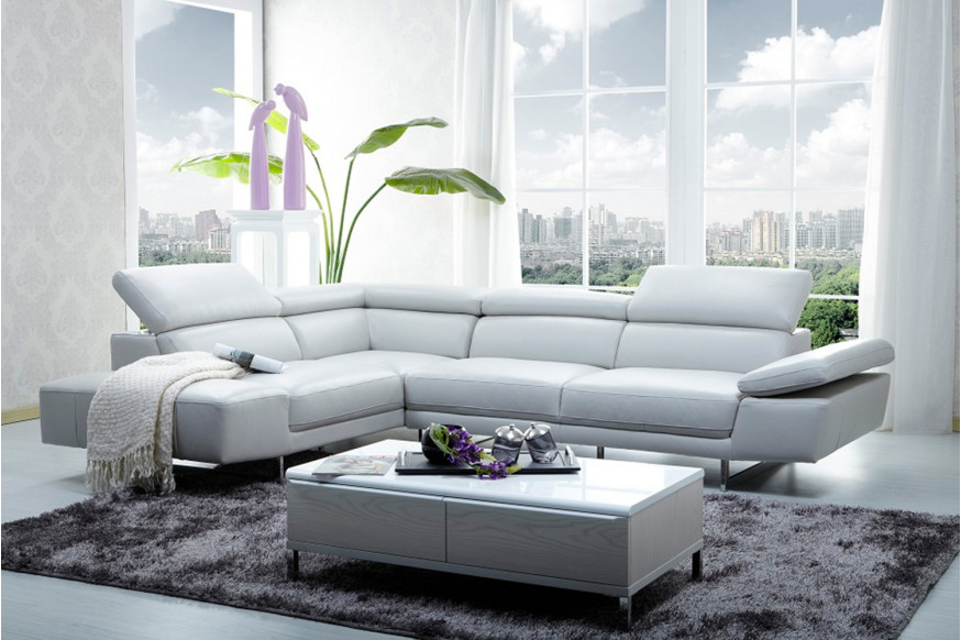 J&M™ 1717 Italian Leather Sectional - Left Hand Facing, White