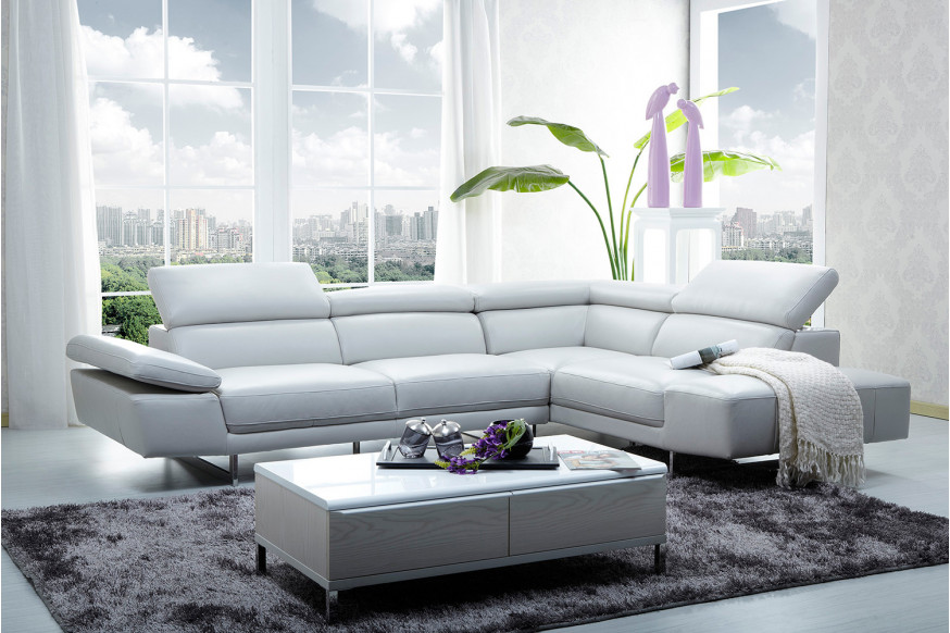 J&M™ 1717 Italian Leather Sectional - Right Hand Facing, White