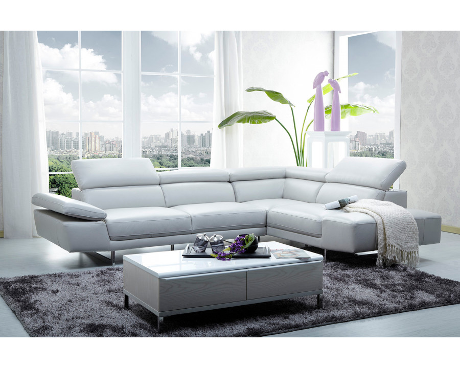 J&M 1717 Italian Leather Sectional - Right Hand Facing, White