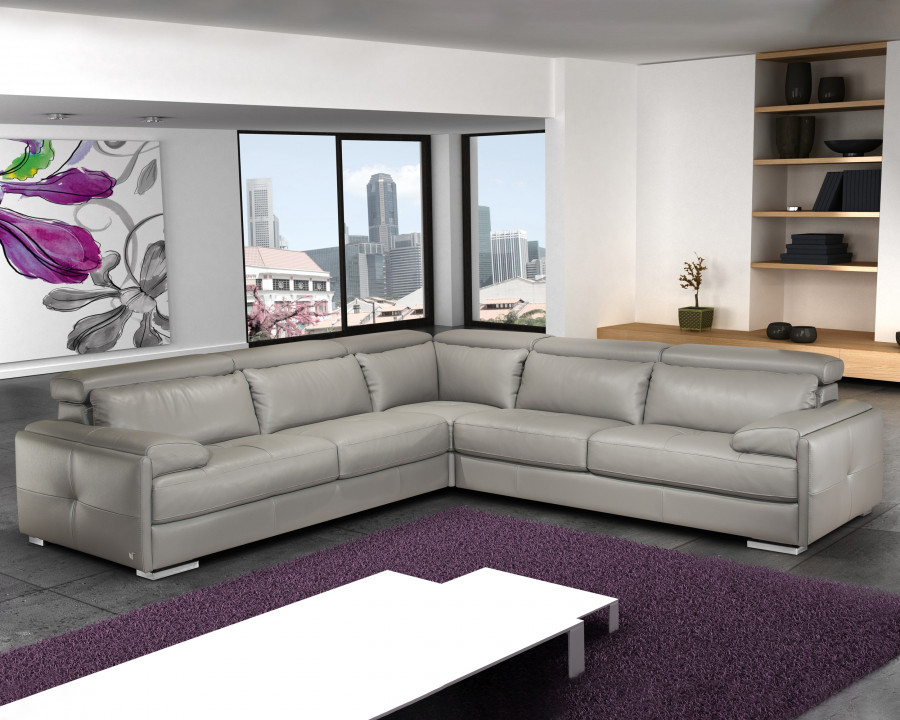 J&M - Gary Italian Leather Sectional in Gray