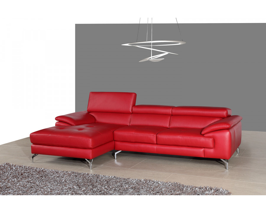 J&M A973B Italian Leather Mini Sectional - Left Facing Chaise, Red